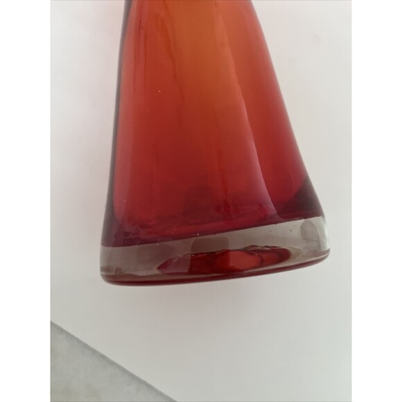 Tall Hand blown MCM Swung Vase Ombre Red Orange Art Glass Amberina 13.5” Fluted - Picture 8 of 11